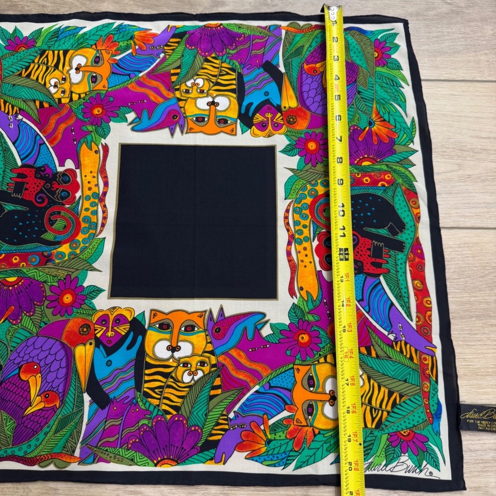 Laurel‎ Burch Vintage Silk Scarf Jungle Animals The Honey Collection Square 20" - Picture 9 of 11